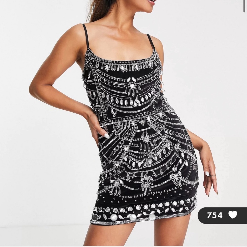 ASOS Tiered Embellished Mini Dress In Velvet